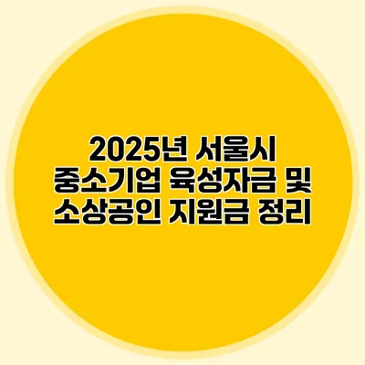 2025년 서울시 중소기업 육성자금 및 소상공인 지원금 정리