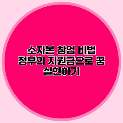 소자본 창업 비법 정부의 지원금으로 꿈 실현하기